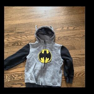 DC Comics Gray and Black Batman Hoodie for Kids with Batman eye mask sewn in